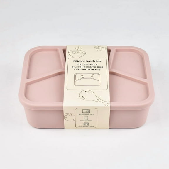 AEED. 100% Food Grade Eco-Friendly Leak-Proof Silicone Bento Box Lunchbox, Microwave Safe, 4 Compartment, Choose from 6 Colors, Includes 1 Box(Pink)