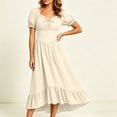 thumbnail image 4 of LEKWK Renaissance Dress Women Puff Short Sleeve Ruffled Hem Medieval Dress Corset Waist High Low Flowy Maxi Sundress Halloween Costumes, 4 of 8
