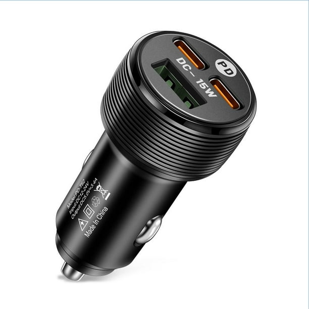 Cargador Coche 5V 3A 3 Puertos USB PD Tipo-C Carga de Teléfono para iPhone 14 Pro Negro FLhrweasw Nuevo