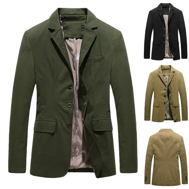 UVEASISHA Blazer pour Homme Grande Taille Automne Coton Décontracté Coupe Régulière Vestes Manches Longues Col Léger Veston avec Poches Rentrée des Classes Solde, Vert Armée, G