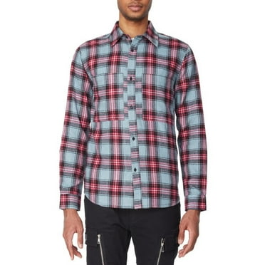 Eleven Paris Men’s Plaid Shirt, Cadet Grey, Medium