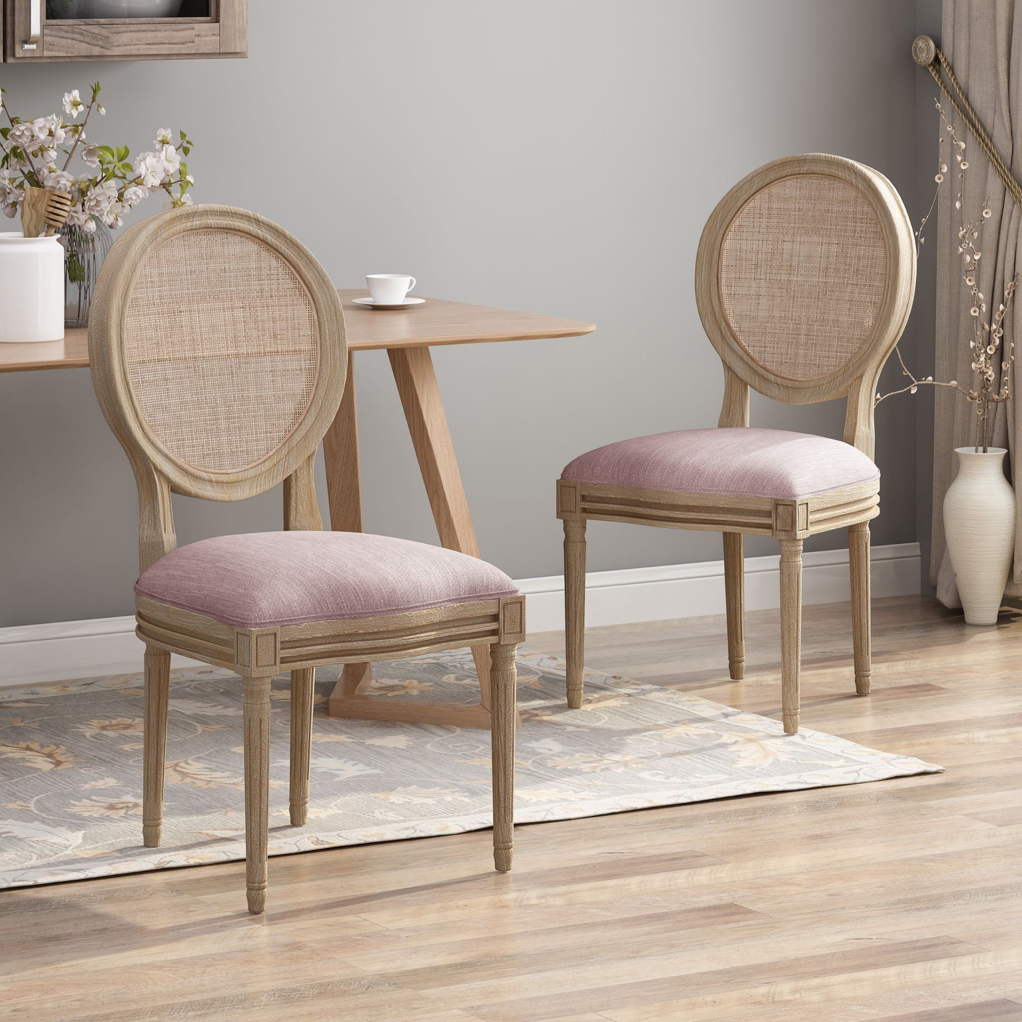 Noble House Theodore French Fabric Dining Chairs, Set of 2, Pink