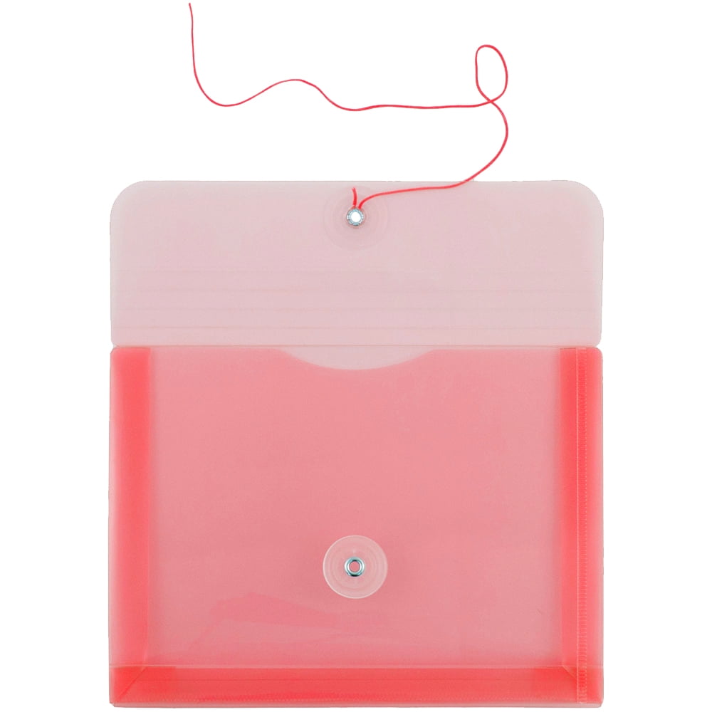 JAM Paper Plastic Envelopes with Button & String Tie Closure, Index Size, 5 1/2 x 7 1/2, Pink / Light Red, 3/Pack