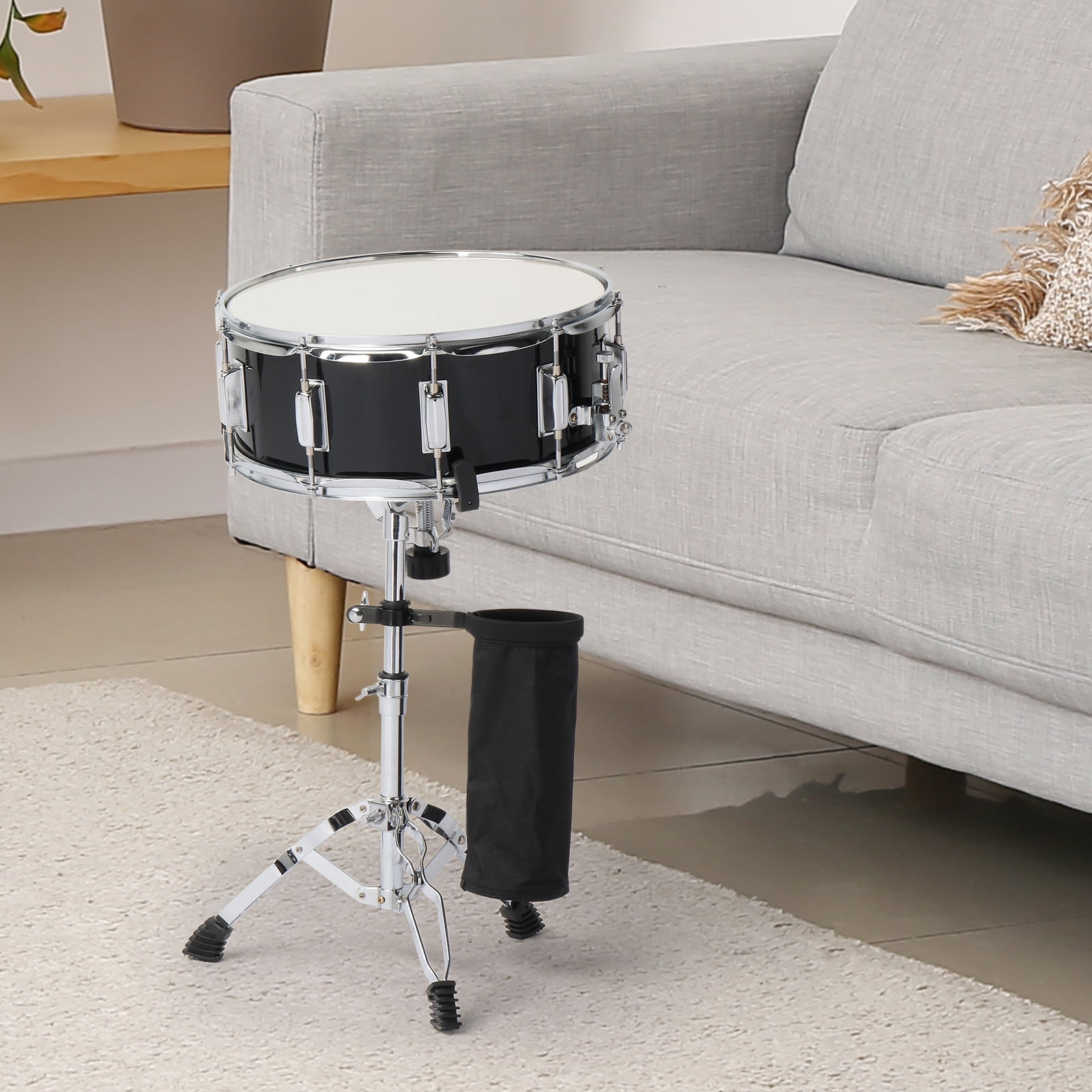 Snare Drum Set with Drumstick Holder, Snare Drum Bag, Strap, Mute Pad & Drum Stick for Beginner Student Black, 14 x 5.5in