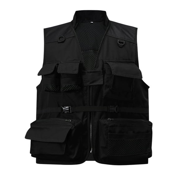 Youthup Men's Multi-Pocket Fleece Vest with Gear Loops - Zip Front V-Neck Sleeveless Jacket for All-Season Outdoor Activities