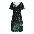 thumbnail image 4 of GaThRRgYP Linen Blend Short Sleeve Crew Neck Dress-Boho Beach Style,Women's Fashion Summer Print Short-sleeved V-neck Casual Dress Green XL, 4 of 8