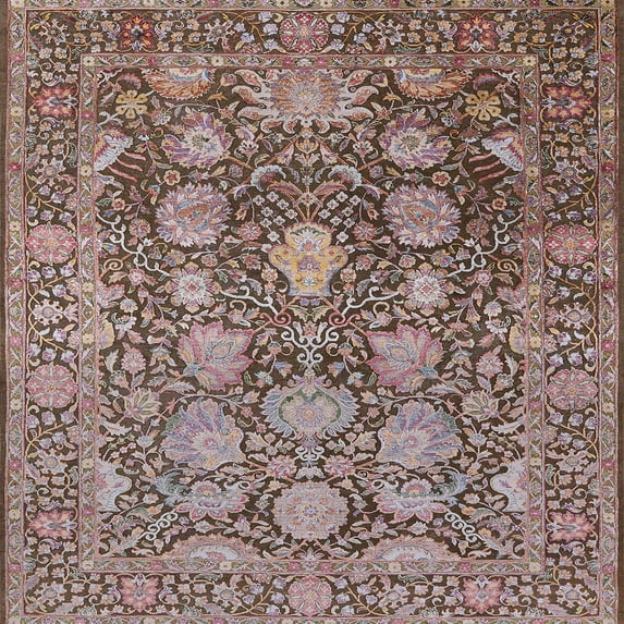Ahgly Company Indoor Square Mid-Century Modern Khaki Rose Pink Oriental Area Rugs, 8' Square