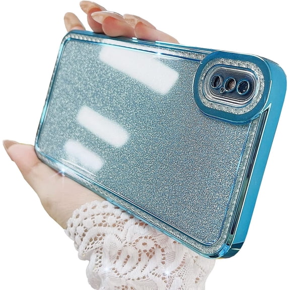 Compatible with iPhone Xs Max Phone Case Cover Glitter Bling Cute Flexible Sparkly Clear XS Max Case Shockproof for Women Girl 6.5'' Blue