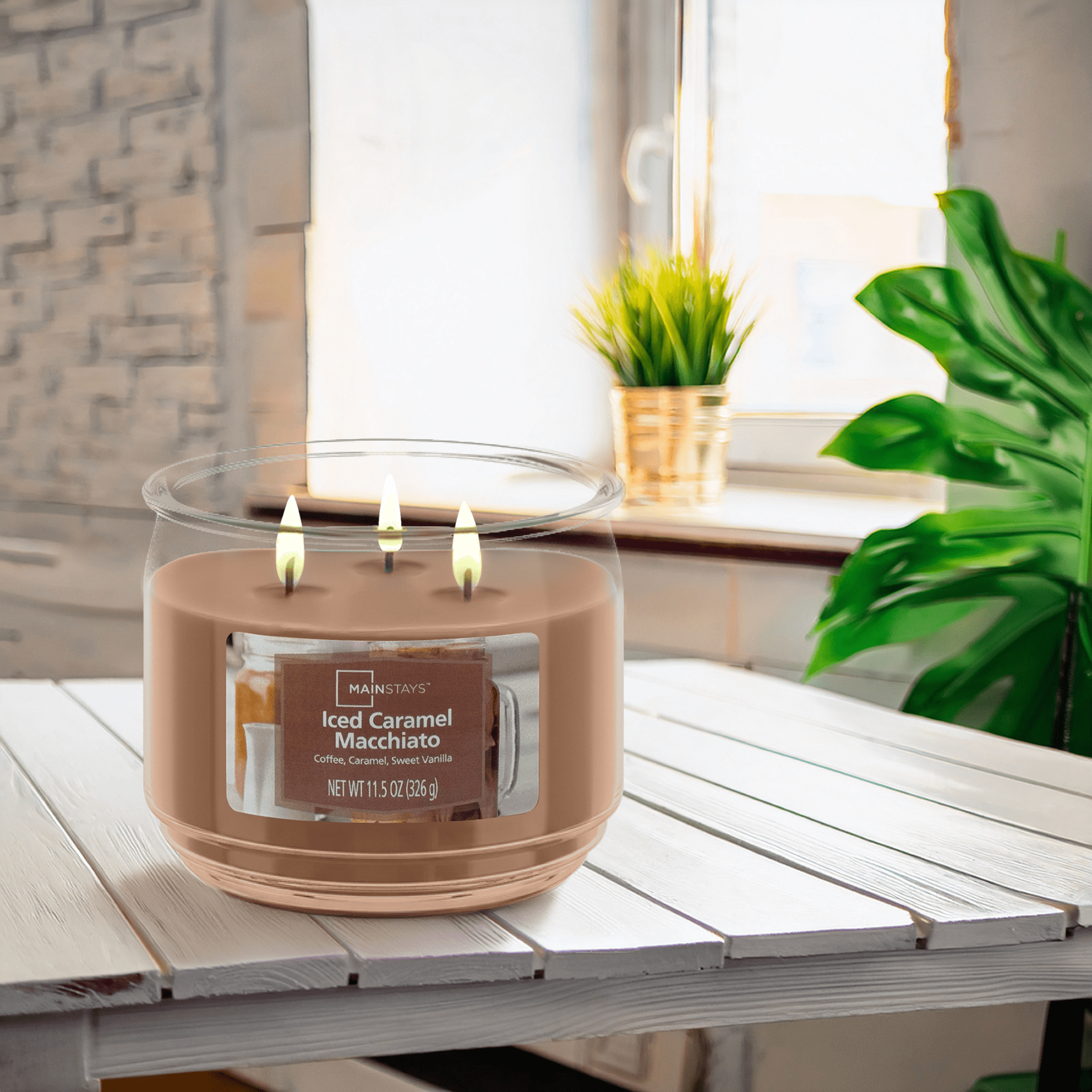 (4 pack) Mainstays 3-Wick Scented Glass Jar Candle, Iced Caramel Macchiato, 11.5oz.