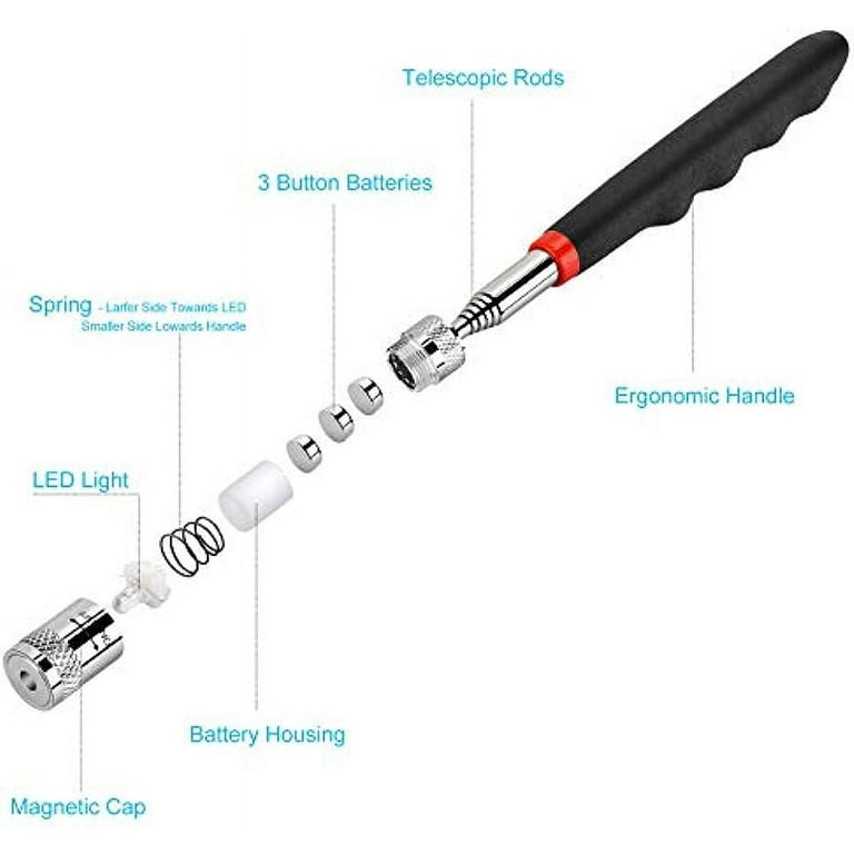 Telescoping Magnet RAK Ic Pickup Tool - Extendable Magnetic Flashlight
