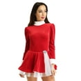 thumbnail image 2 of ZDHoor Women Long Sleeves Velvet Figure Ice Skating Roller Skating Holiday Costume Christmas Dancewear Red Small, 2 of 8
