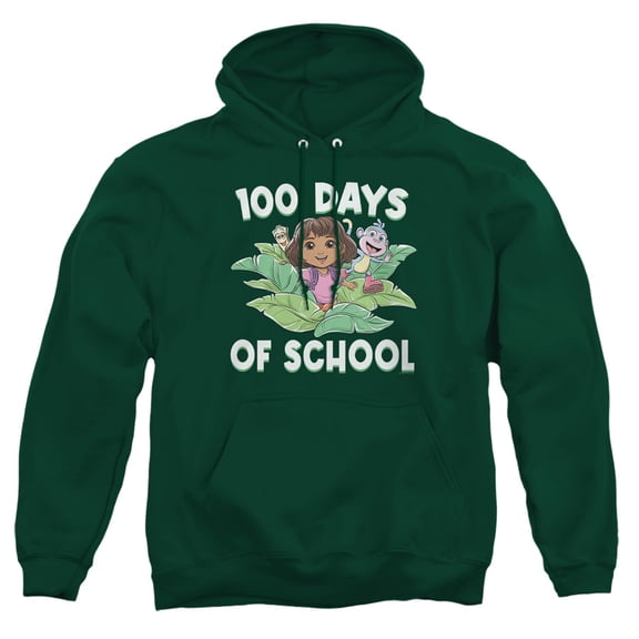 Dora the Explorer 100 Days of School Leaves Adult Pull-Over Hoodie, Hunter Green, 2X-Large