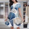 thumbnail image 2 of Blue Seashell Coral Print Women's Classic Swing Skater Dress Casual Work Party Cocktail Dresses, 2 of 6
