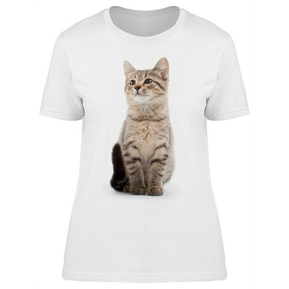 Sitting Shorthair Cat Looks Up T-Shirt Women -Image by Shutterstock, Female Small