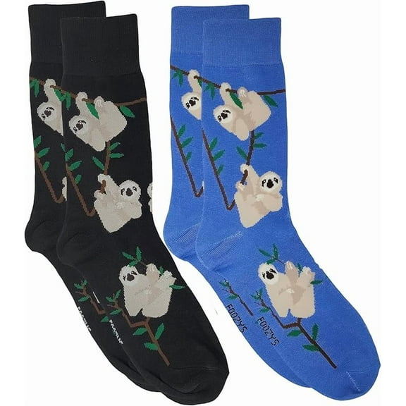 Foozys Men’s Fun Outdoors Themed Novelty Crew Socks | 2 Pairs in Two Colors (Sloth)