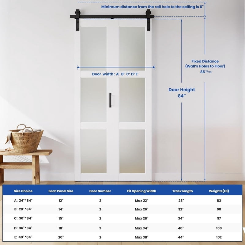 Easy4Home 36"x84" Bifold Barn Door Frosted Glass Design with Hardware and Track Kit