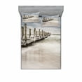 thumbnail image 2 of Ambesonne Landscape Fitted Sheet & Pillow Sham Set, Groyne Zingst Germany, Twinxl, Pale Blue White Tan, 2 of 3