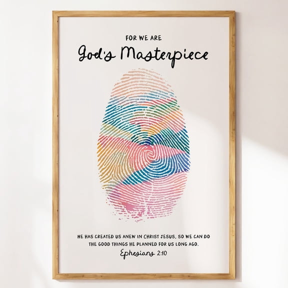 God'S Masterpiece Fingerprint Watercolor Style Print: Christian Wall Art Home Decor Office Wall Art