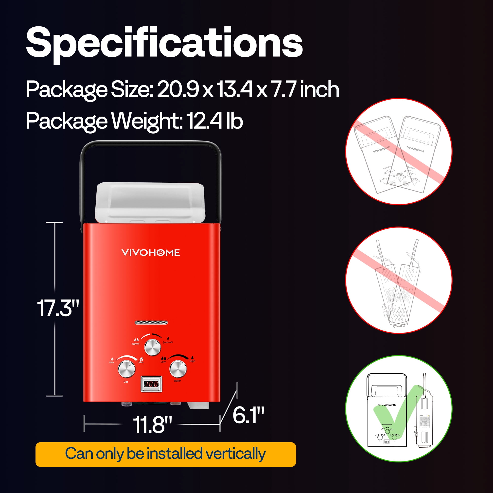 VIVOHOME Portable Propane Tankless Water Heater, 1.6GPM 6L Tankless Instant Hot Water Heater with Digital Display for Home RV Camping Use，Red
