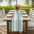 thumbnail image 4 of Teal Brown Stripe 120 Inch Table Runner, Gradient Geometric Vertical Striped Farmhouse Dresser Scarf Cotton & Linen Tablerunner for Dining/Kitchen Island/Holiday Party Décor 13" x 120", 4 of 9