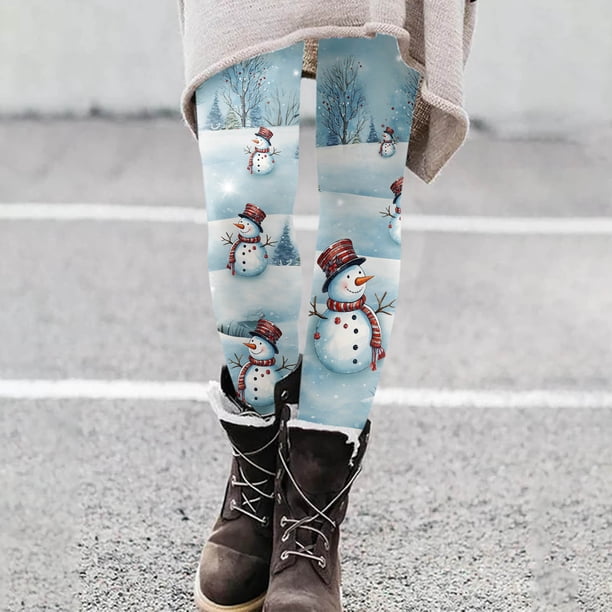 MKLEKYY Leggings deportivos para mujer, leggings para entrenamiento, pantalones con estampado navideño de bloques de color, leggings suaves y elásticos