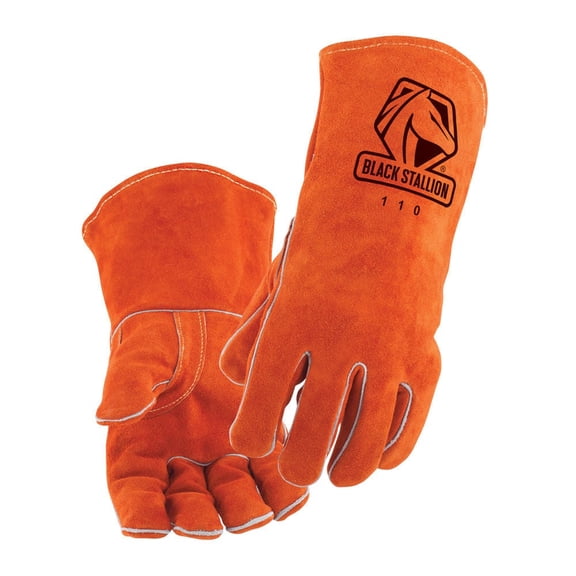 Black Stallion Welding Gloves Orange Split Cowhide Stick Medium