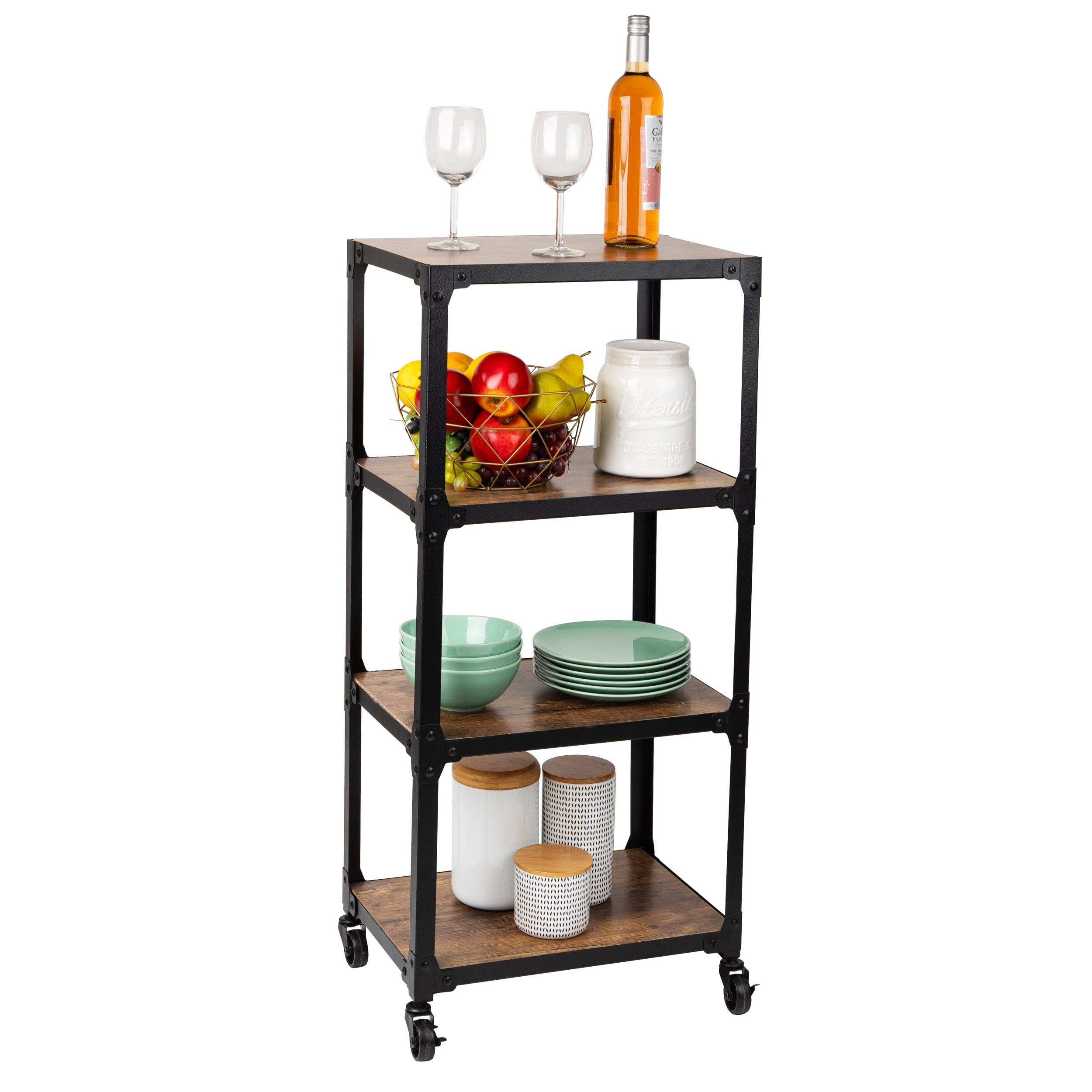 Mind Reader Bar Cart, Rolling Cart, Microwave Stand, Utility Cart, Coffee Cart, Wood, Metal, Brown