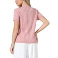 thumbnail image 3 of INSPIRE CHIC Eyelet Tops for Women's Summer V Neck Short Sleeve Knit Button Down Shirts S Pink, 3 of 6