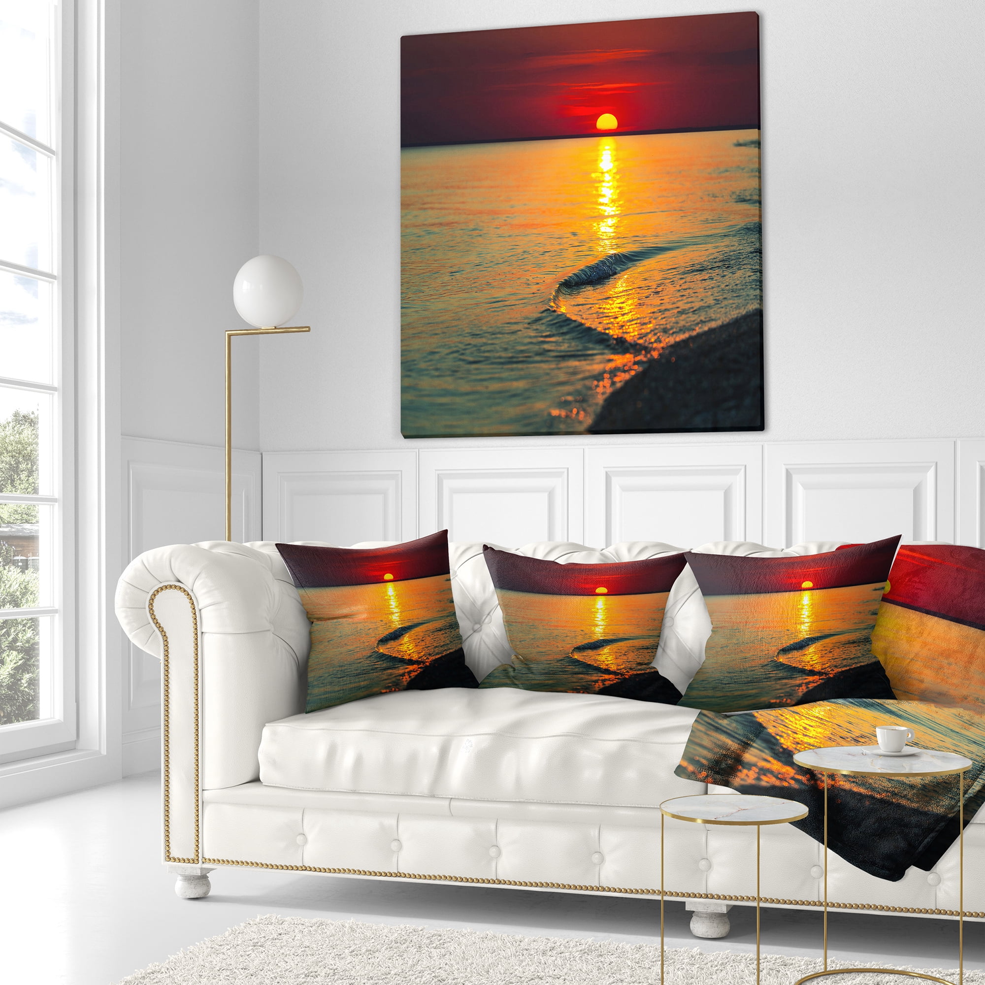 Designart Setting Sun Giving Color to Waters - Modern Beach Throw Pillow - 16x16