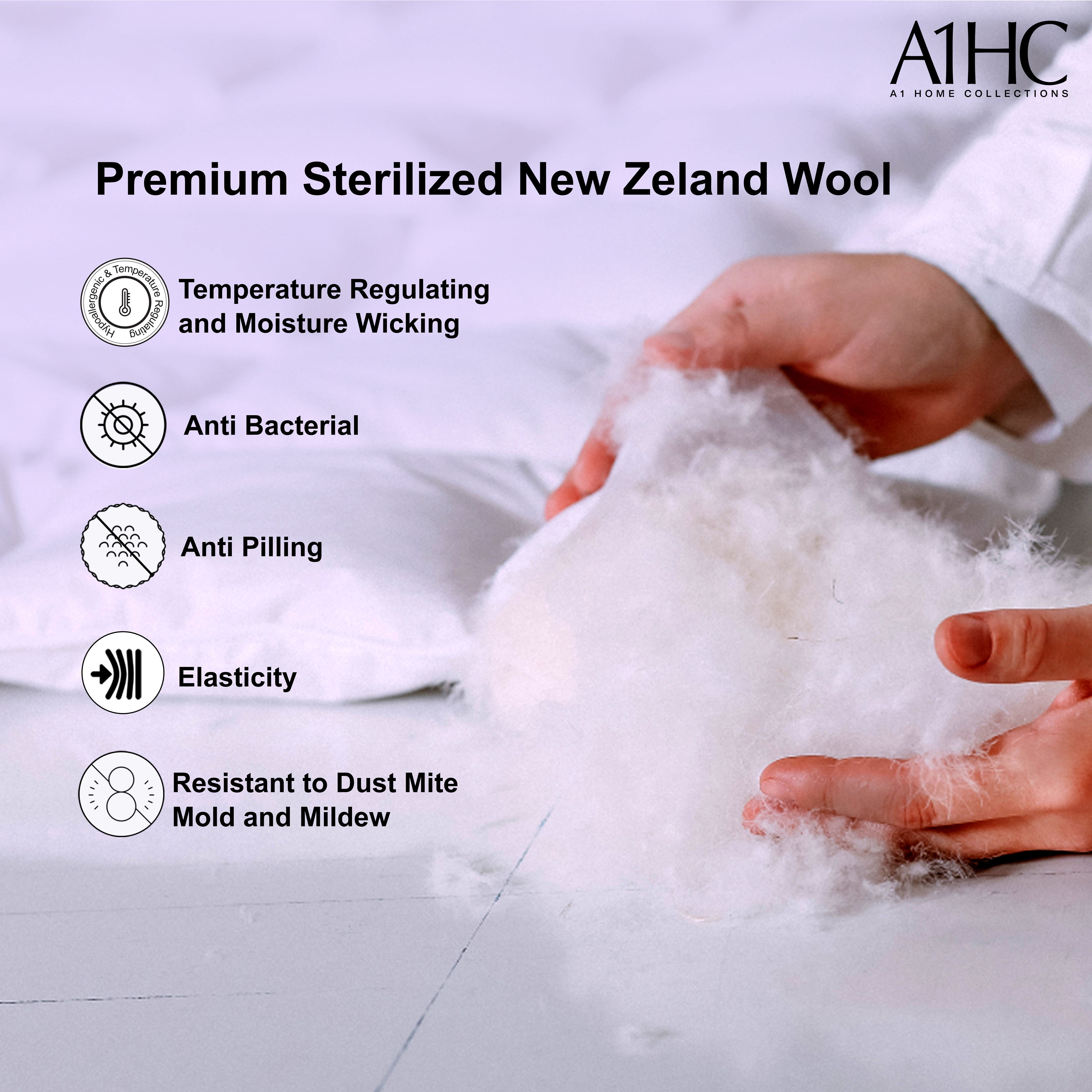 A1 HOME COLLECTIONS A1HC 100 New Zealand Wool Organic Duvet Insert Stand Alone Comforter Twin 68 X 86 200 GSM