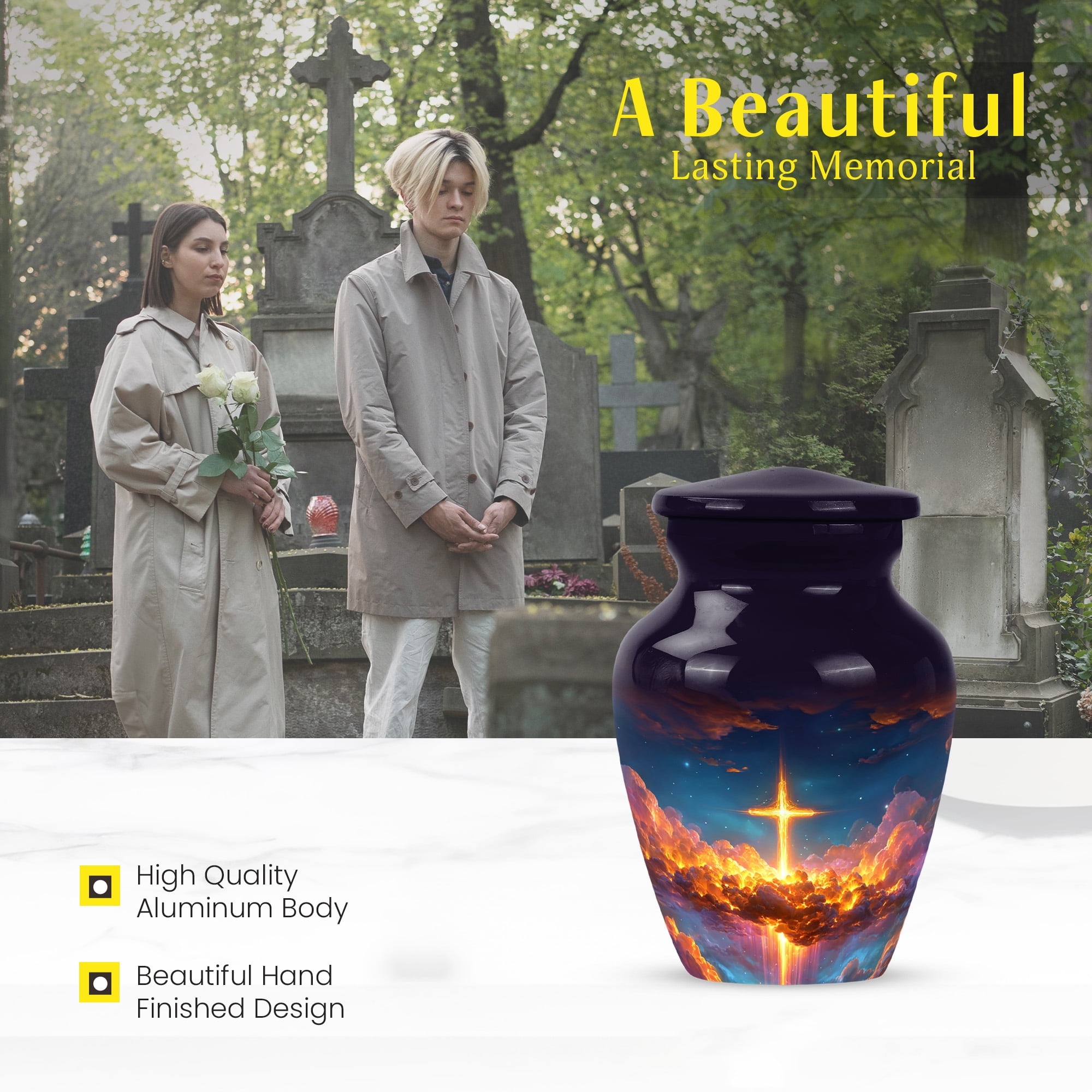 MUKTIVE Cross Mini Burial Urn for Ashes for Women, Small Blue Cremation Urns for Human Ashes Adult Man, Keepsake Memorial Urns for Adult Male, Funeral Urn for Mom and Dad, 3 Inch