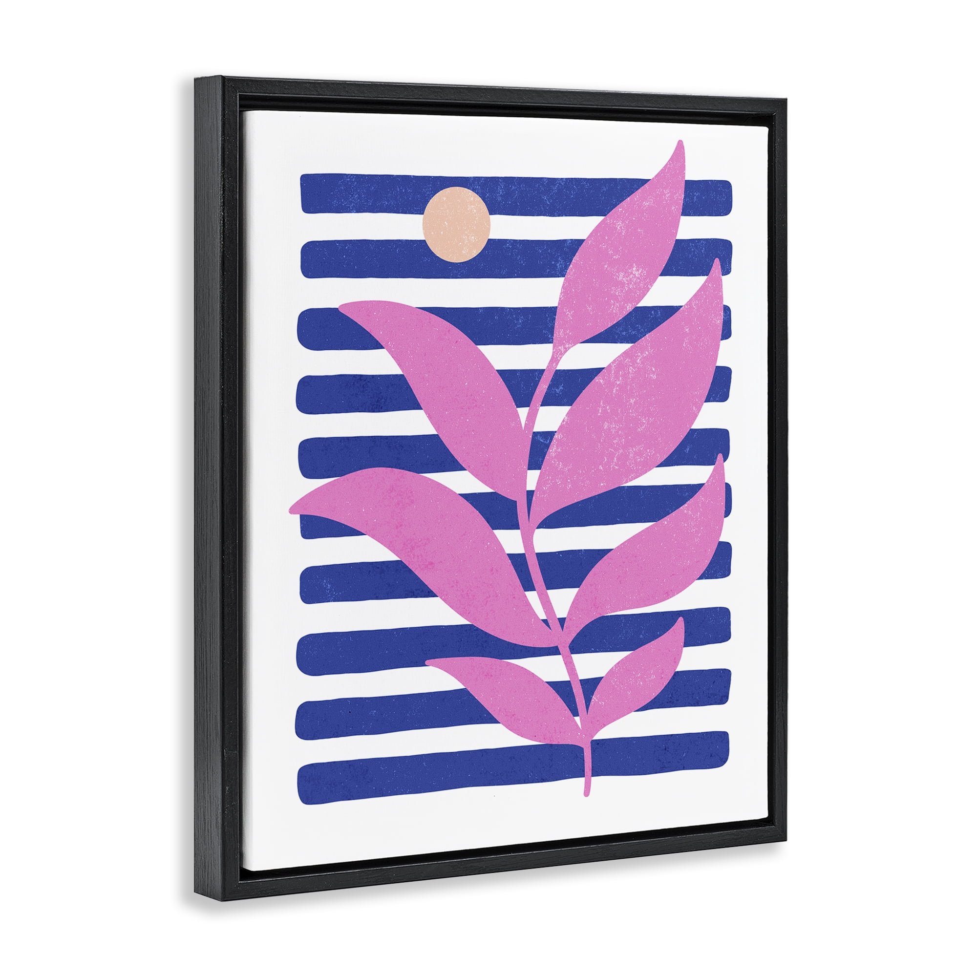Stupell Industries Sunrise Sprig on Stripes Abstract Painting Black Floater Framed Canvas Art Print Wall Art, 17 x 21