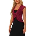 thumbnail image 4 of INSPIRE CHIC Lace Cap Sleeves Cardigan for Women's Floral Evening Wedding Elegant Shrug M Burgundy, 4 of 5