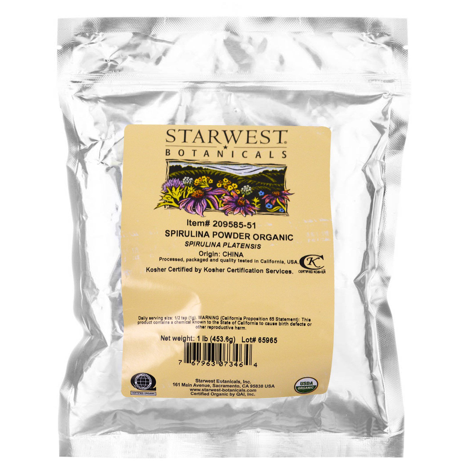Starwest Botanicals Spirulina Powder, Organic, 1 lb (453.6 g) - Walmart