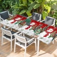 thumbnail image 2 of Red Christmas Table Cloths for 8 Foot Rectangle Tables, Xmas Trees Snowman Elk Snowflake Patio Waterproof Elastic Fitted Tablecloths, Washable Rectangular Table Cover for Camping, 2 of 8