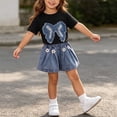 thumbnail image 6 of YHAJDS Girl 2 Piece Summer Outfits Bow Short Sleeve Crewneck Tee Elastic Waist Jeans Shorts Set, 6 of 7