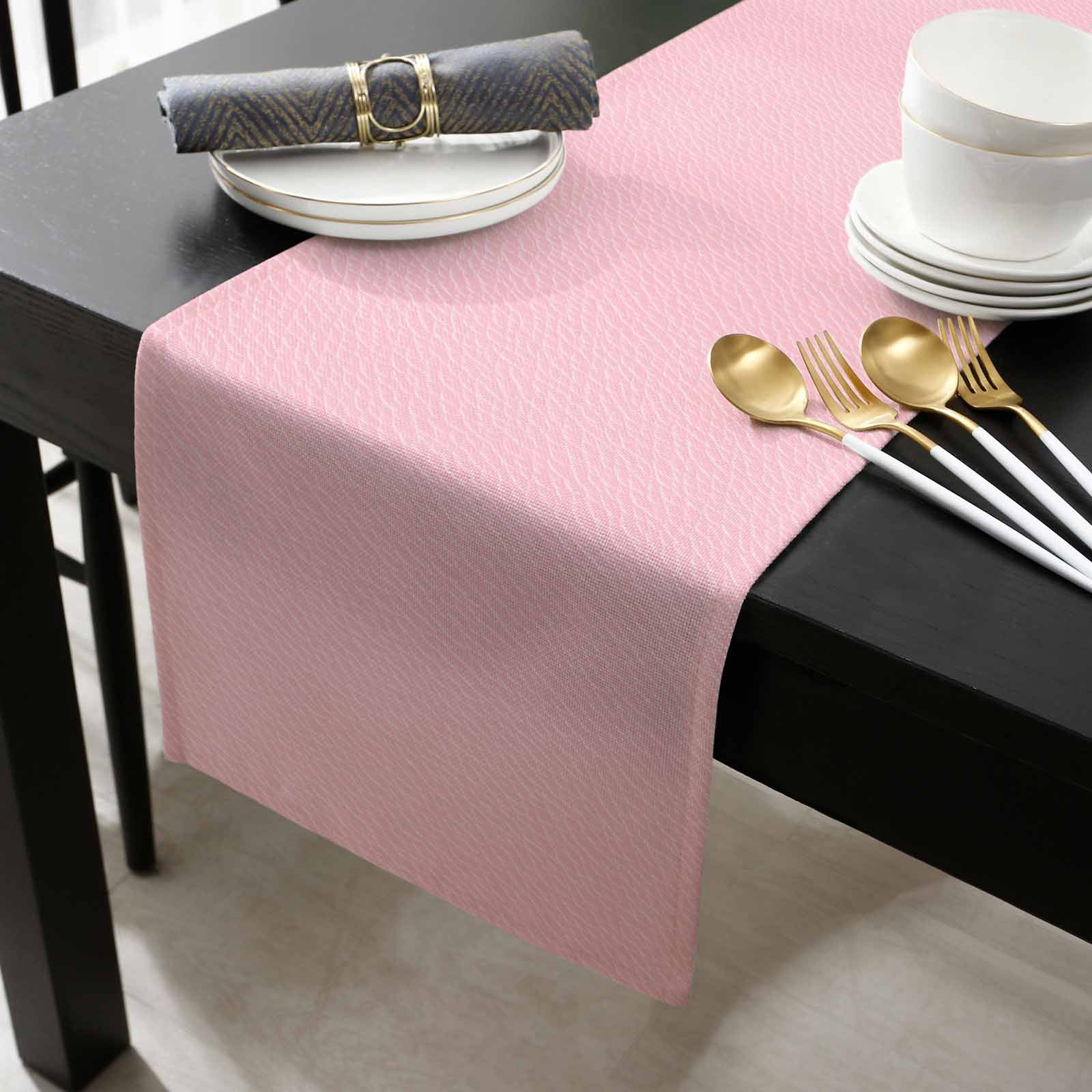 Solid Pink Cotton Linen Table Runner 13 x 72 inch Romantic Minimalism Abstract Denim Texture Non-slip Rectangular Dining Table Decor for Wedding Party Holiday Dinner