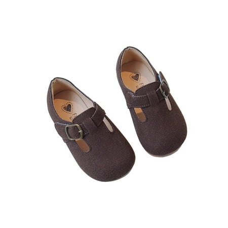 

Rockomi Kids Loafers School Casual Shoes Uniform Flats Children Lightweight Vintage Dress Shoe Non-Slip T-Strap Brown 6C