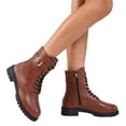 thumbnail image 2 of Willtoo Womens Ankle Boots Buckle Decor Lace Up Side Zipper Booties Low Block Heel Lug Sole Casual Short Boots for Winter Daily Wear, 2 of 5