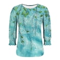 thumbnail image 5 of Jsaierl 3/4 Length Sleeve Womens Tops Casual Round Neck Shirts Boho Print Petite Blouses Classic Loose Fit Tunic Top S-2XL, 5 of 5