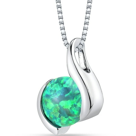 - Peora 1.50 Carat T.G.W. Round Cut Green Opal Rhodium over Sterling Silver Pendant, 18