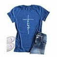 thumbnail image 3 of Femmes T-Shirt Col Rond Chemisier à Manches Courtes Femmes Manches Courtes Lettre Décontractée Tee-Shirt, Bleu, XXL, 3 of 7
