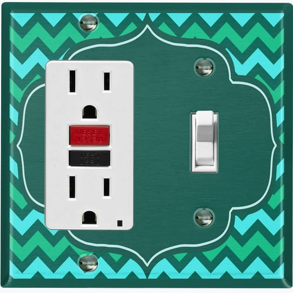 Metal Light Switch Plate Outlet Cover Vintage Teal Chevron Frame Wallpaper WAL042
