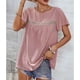thumbnail image 2 of Top de manga corta con cuello redondo para mujer, blusa informal elegante de encaje de Color puro para trabajo de oficina, rosa M, 2 of 7