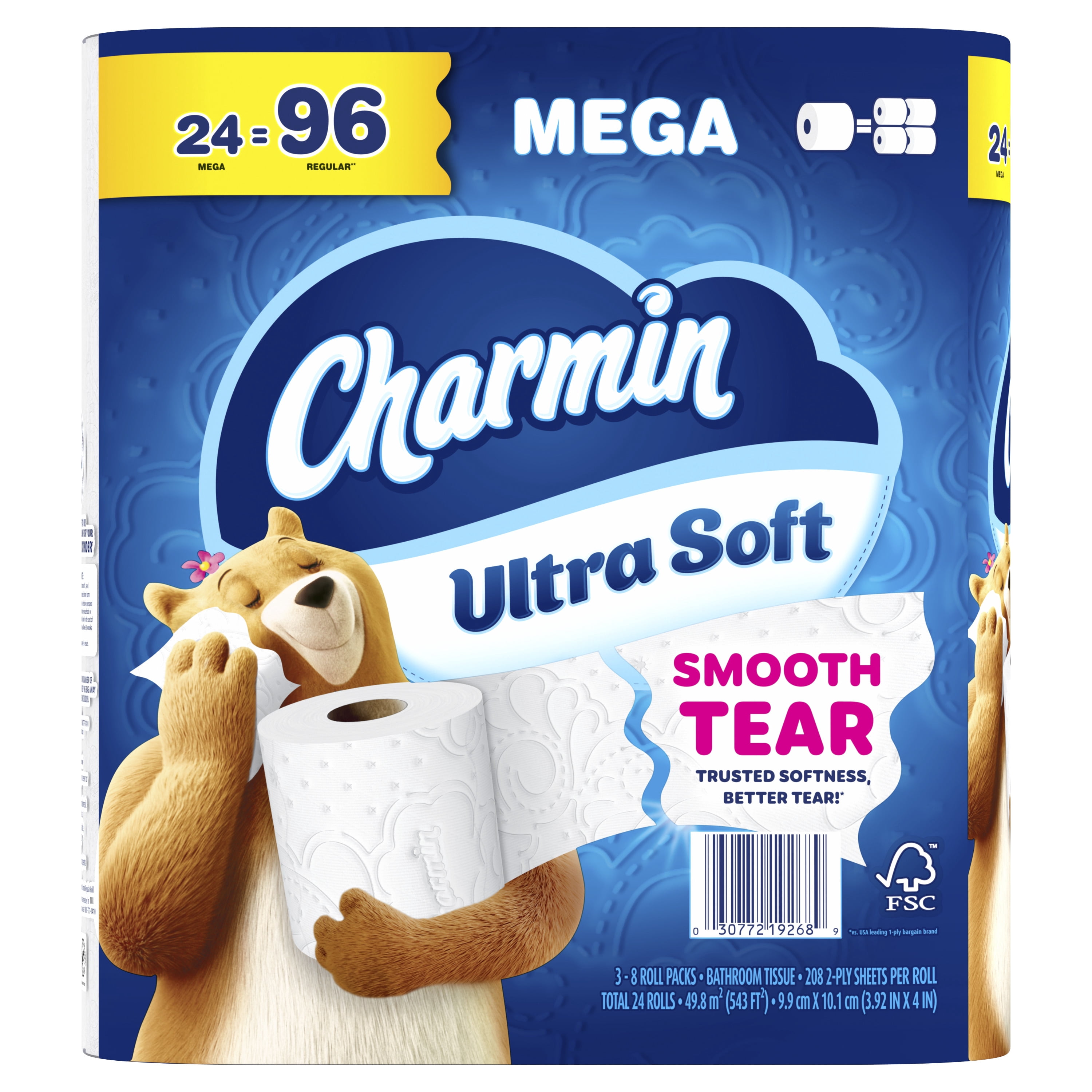 Charmin Ultra Soft Toilet Paper, 24 Mega Rolls, 2-Ply Bath Tissue