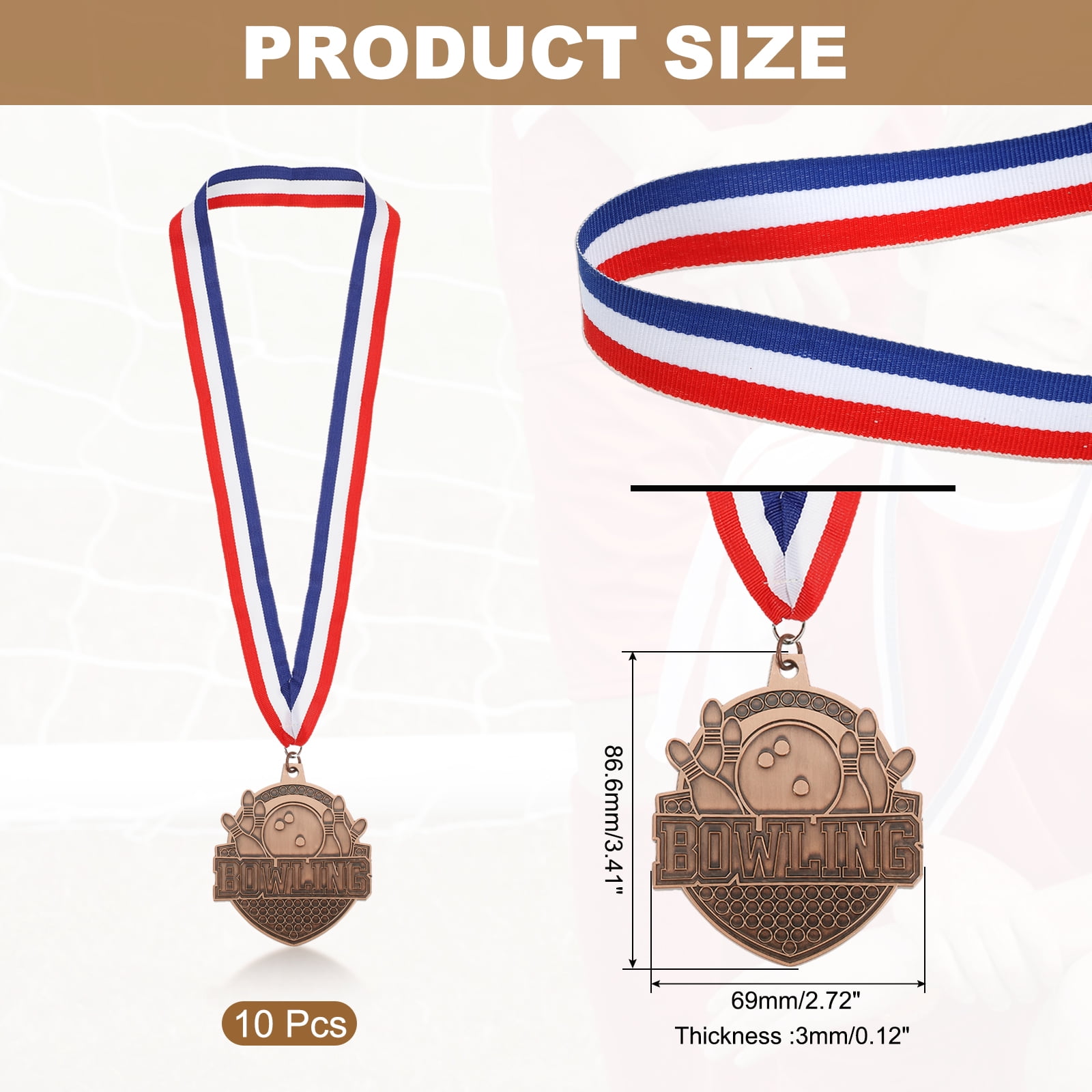 Uxcell Bowling Games Award Medals with Ribbons, Winner Medals Prizes for Competitions Sports Party Red