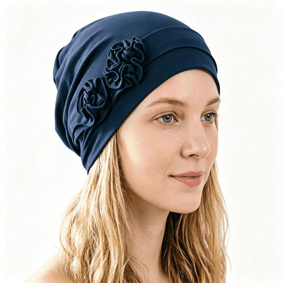 AUQ Chemo Headwear for Women Flower Pleated Beanies Stretch Elastic Turbans Soft Cancer Hats Head Coverings Scarf Womens Pleated Turban Hat Soft Comfortable