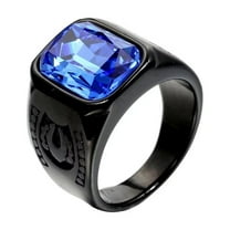 PAURO Men's Stainless Steel Vintage Pattern Square Gemstone Ring Polished Black Side Light Blue Stone Size 12