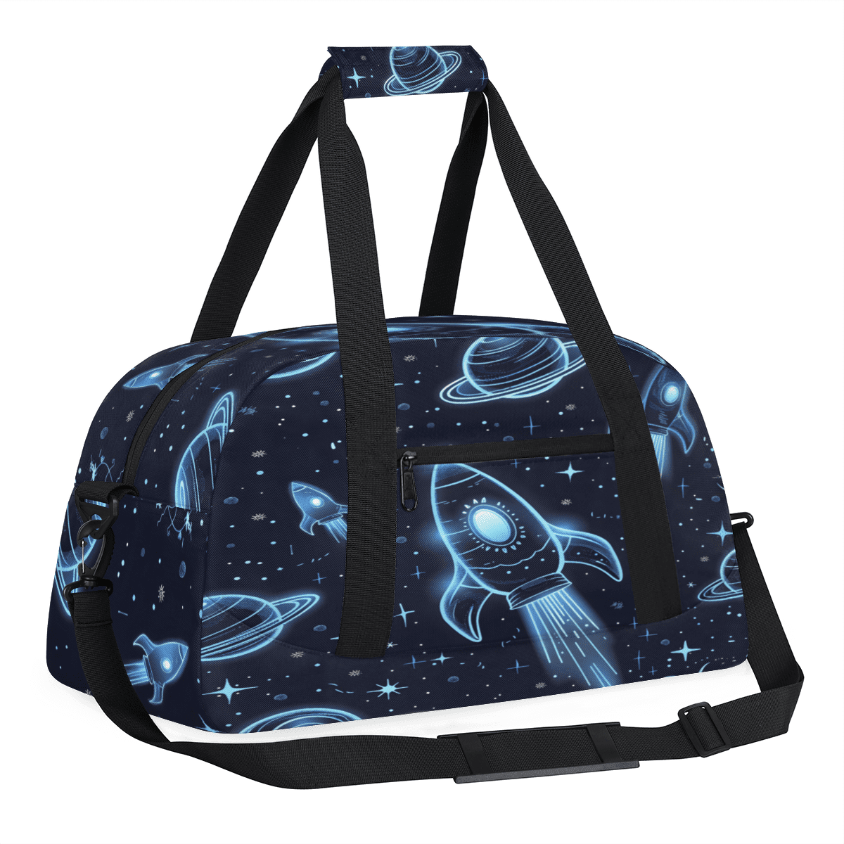 Herdesigns Planets Universe Rocket Sports Duffle Bag for Women & Men, Outer Space Gym Bag Dance Bag Overnight Bag Carry On Weekender Travel Bag