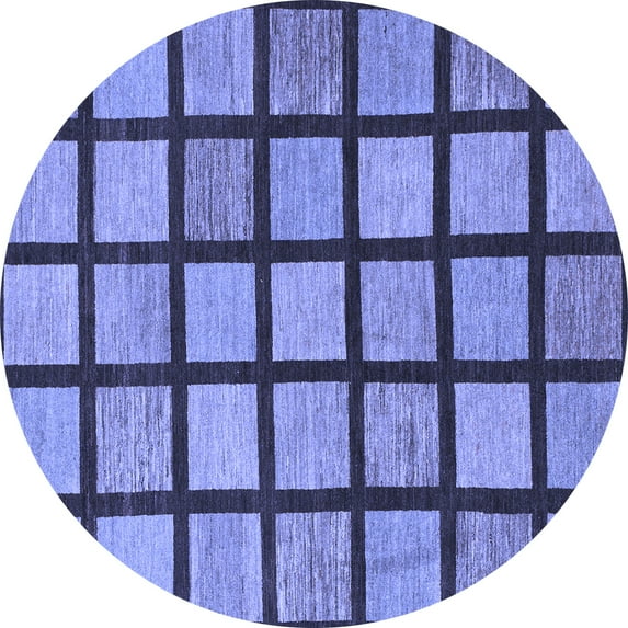 Ahgly Company Indoor Round Checkered Blue Modern Area Rugs, 3' Round